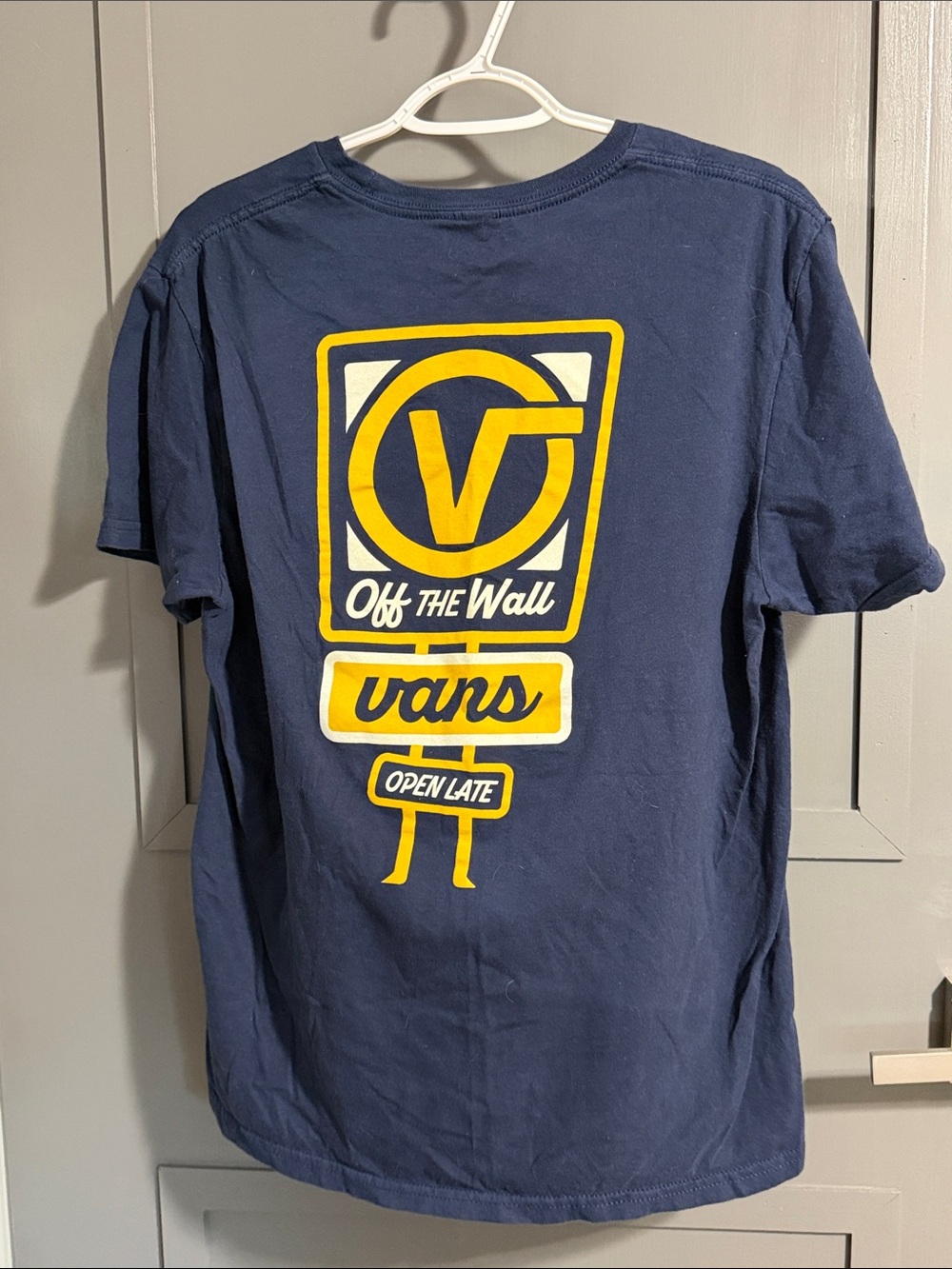 Vans Navy Blue T-Shirt with Yellow 'Off The Wall' Logo
